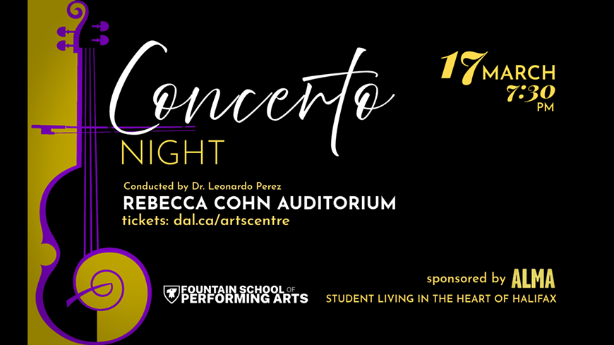 Concerto Night teaser with musical instrument and dramatic colours.